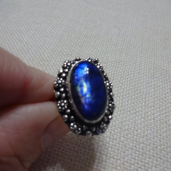 Beautiful BLUE LABRADORITE Handmade Sterling Ring Size 7 #821B - Picture 2 of 3